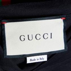 Pre Owned Gucci Black Logo Printed Knit Sequin Embellished Tiger Detail Long Sleeve T-Shirt XL
