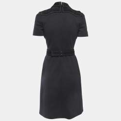 Gucci Black Wool Tiger Button Detail Belted Midi Dress S