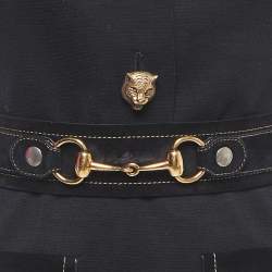 Gucci Black Wool Tiger Button Detail Belted Midi Dress S