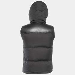 Pre Owned Gucci Equestrian Black Synthetic Leather Trimmed Sleeveless Hooded Puffer Jacket S