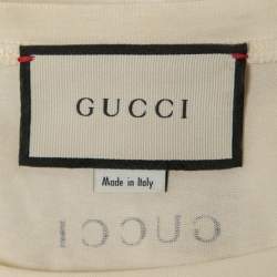 Pre Owned Gucci Cream Cotton Tiger Printed Elisir of Love T-Shirt XS