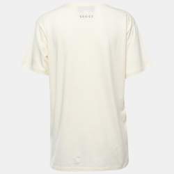 Pre Owned Gucci Cream Cotton Tiger Printed Elisir of Love T-Shirt XS