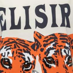 Pre Owned Gucci Cream Cotton Tiger Printed Elisir of Love T-Shirt XS