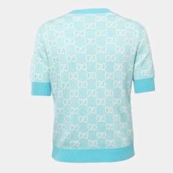 Pre Owned Gucci Blue GG Jacquard Knit Sweater Top S