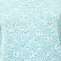 Pre Owned Gucci Blue GG Jacquard Knit Sweater Top S