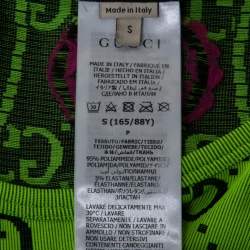 Pre Owned Gucci Neon Green GG Patterned Stretch Knit Sleeveless Crop Top S