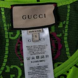 Pre Owned Gucci Neon Green GG Patterned Stretch Knit Sleeveless Crop Top S