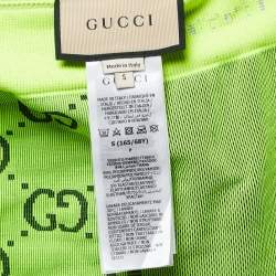 Pre Owned Gucci Neon Green GG Jacquard Jersey Leggings S