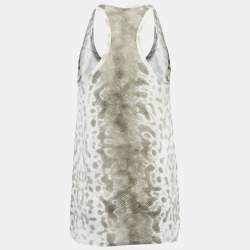 Gucci White Snake Print Satin Silk & Knit Tank Top M