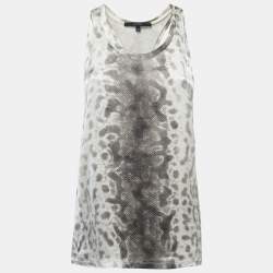 Gucci White Snake Print Satin Silk & Knit Tank Top M
