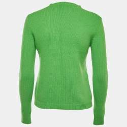 Gucci Green Snake Patterned Wool Butterfly Patch Crew Neck Sweater XXS
