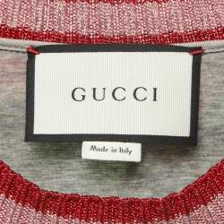 Gucci Blue Rose & Bees Print Cotton Lurex Trimmed Crew Neck Sweater XS