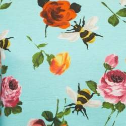 Gucci Blue Rose & Bees Print Cotton Lurex Trimmed Crew Neck Sweater XS