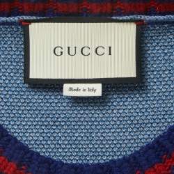 Gucci Blue Castle Patterned Wool Embroidered Patch Crew Neck Sweater XL