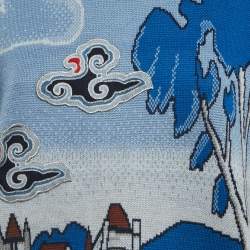 Gucci Blue Castle Patterned Wool Embroidered Patch Crew Neck Sweater XL