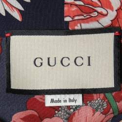 Gucci Navy Blue Floral Printed Silk Tie-Neck Blouse M