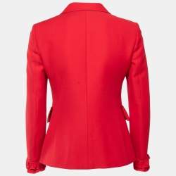 Gucci Red Wool & Silk Ruffle Detail Single Breasted Blazer S