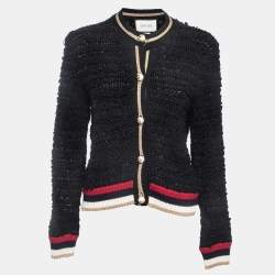 Gucci Black Boucle Knit Web Cardigan L