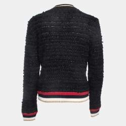Gucci Black Boucle Knit Web Cardigan L