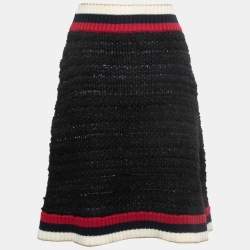 Pre Owned Gucci Black Boucle Knit Web Skirt L