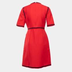 Gucci Red Wool Blend Web Trimmed Midi Dress M