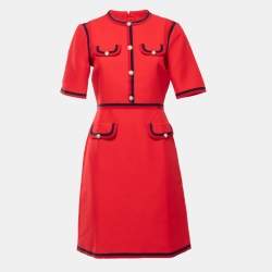 Gucci Red Wool Blend Web Trimmed Midi Dress M