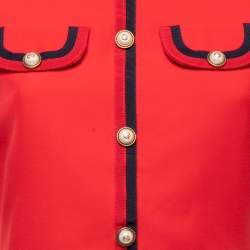 Gucci Red Wool Blend Web Trimmed Midi Dress M