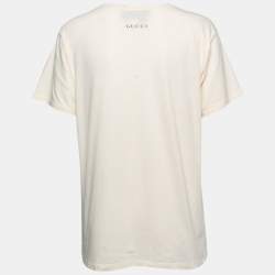 Gucci Cream Tiger Print Sequined Cotton Crew Neck Half Sleeve T-Shirt S