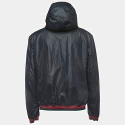 Pre Owned Gucci Navy Blue Nylon Button Front Hooded Jacket 3XL