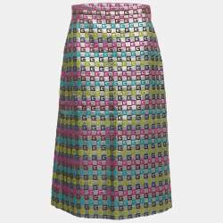 Pre Owned Gucci Metallic G Patterned Jacquard Midi Skirt XL