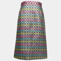 Pre Owned Gucci Metallic G Patterned Jacquard Midi Skirt XL