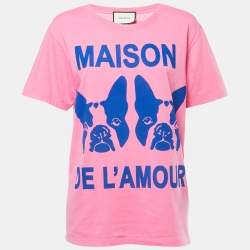 Gucci Pink Maison De L'Amour Print Cotton Crew Neck Half Sleeve T-Shirt S