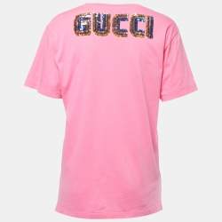 Gucci Pink Maison De L'Amour Print Cotton Crew Neck Half Sleeve T-Shirt S