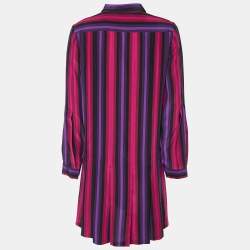 Pre Owned Gucci Purple Striped Silk Shift Dress M