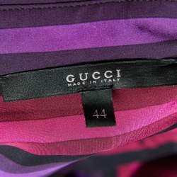 Pre Owned Gucci Purple Striped Silk Shift Dress M