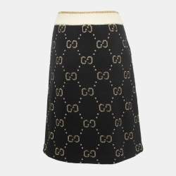 Pre Owned Gucci Black/Metallic GG Patterned Knit Skirt M