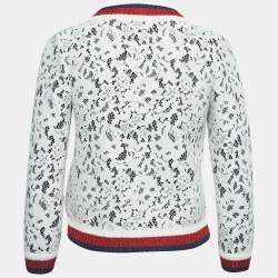 Gucci White Lace Neoprene Sylvie Web Trim Cardigan XS