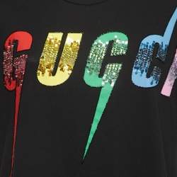 Gucci Black Cotton Logo Embellished Half Sleeve T-Shirt XS