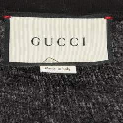Pre Owned Gucci Black Cotton Logo Sequin Detailed Half Sleeve T-Shirt S