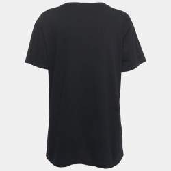 Pre Owned Gucci Black Cotton Logo Sequin Detailed Half Sleeve T-Shirt S