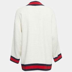 Gucci Off White Tweed Web Stripe Detail Buttoned Jacket S