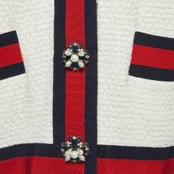 Gucci Off White Tweed Web Stripe Detail Buttoned Jacket S