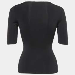 Pre Owned Gucci Black Jersey Logo Detailed Neck Short Sleeve T-Shirt XS