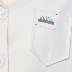 Pre Owned Gucci Cream Silk & Wool Logo Patch Crop Jacket L