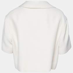 Pre Owned Gucci Cream Silk & Wool Logo Patch Crop Jacket L