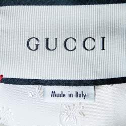 Pre Owned Gucci Cream Silk & Wool Logo Patch Crop Jacket L