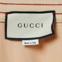 Gucci Beige Striped Wool Horsebit Belt Detailed Midi Skirt S