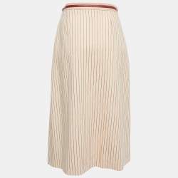 Gucci Beige Striped Wool Horsebit Belt Detailed Midi Skirt S