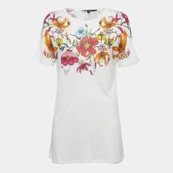 Gucci White Floral Print Cotton Knit Short Sleeve T-Shirt M