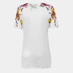 Gucci White Floral Print Cotton Knit Short Sleeve T-Shirt M
